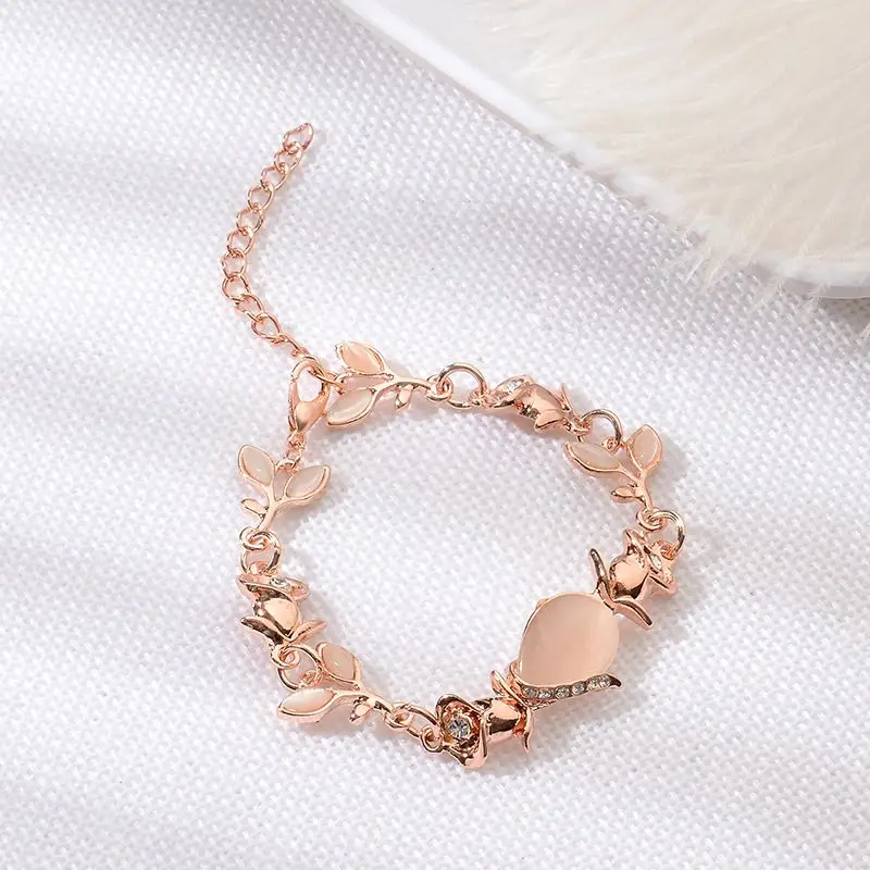 

Gift Bracelet Women Simple Flash Diamond Opal Leaves Rose Gold Bracelet Trendy Jewelry Valentine's Day Gift Fashion Birthday Gif