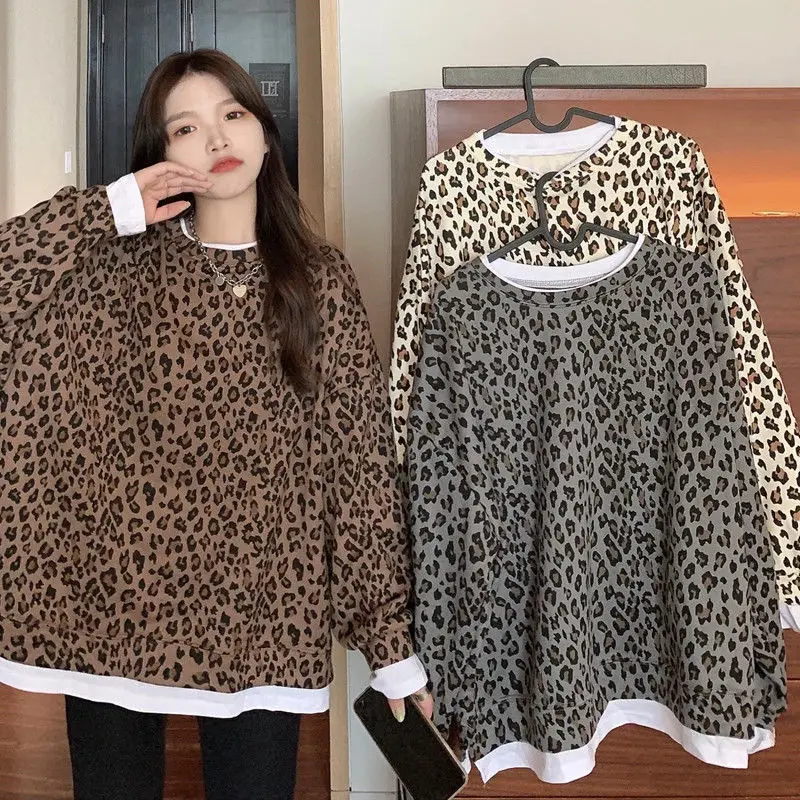 Autumn Women Loose O-Neck Leopard Printing Fake Two Pieces Long Sleeve Hoodie All-match Casual Plus Size Pullover Tops
Autumn Women Loose O-Neck Leopard Printing Fake Two Pieces Long Sleeve Hoodie All-match Casual Plus Size Pullover Tops