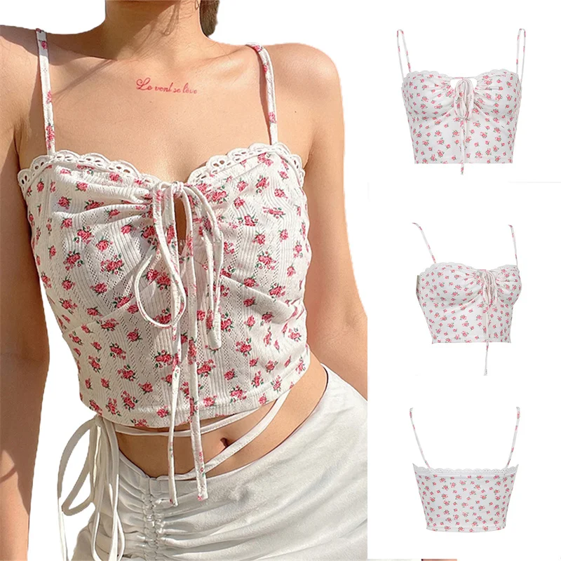 2021 Ladies Lace Trim Camisole Sexy Spaghetti Strap Floral Print Drawstring Crop Tops Women Sleeveless Vest T-shirt
2021 Ladies Lace Trim Camisole Sexy Spaghetti Strap Floral Print Drawstring Crop Tops Women Sleeveless Vest T-shirt
