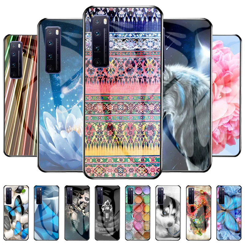 

Case For Huawei nova 7 Pro Cases Luxury Tempered Glass Funda For Huawei nova7 Pro JER-AN10 6.57" Painted Flower Capas nova 7 Pro