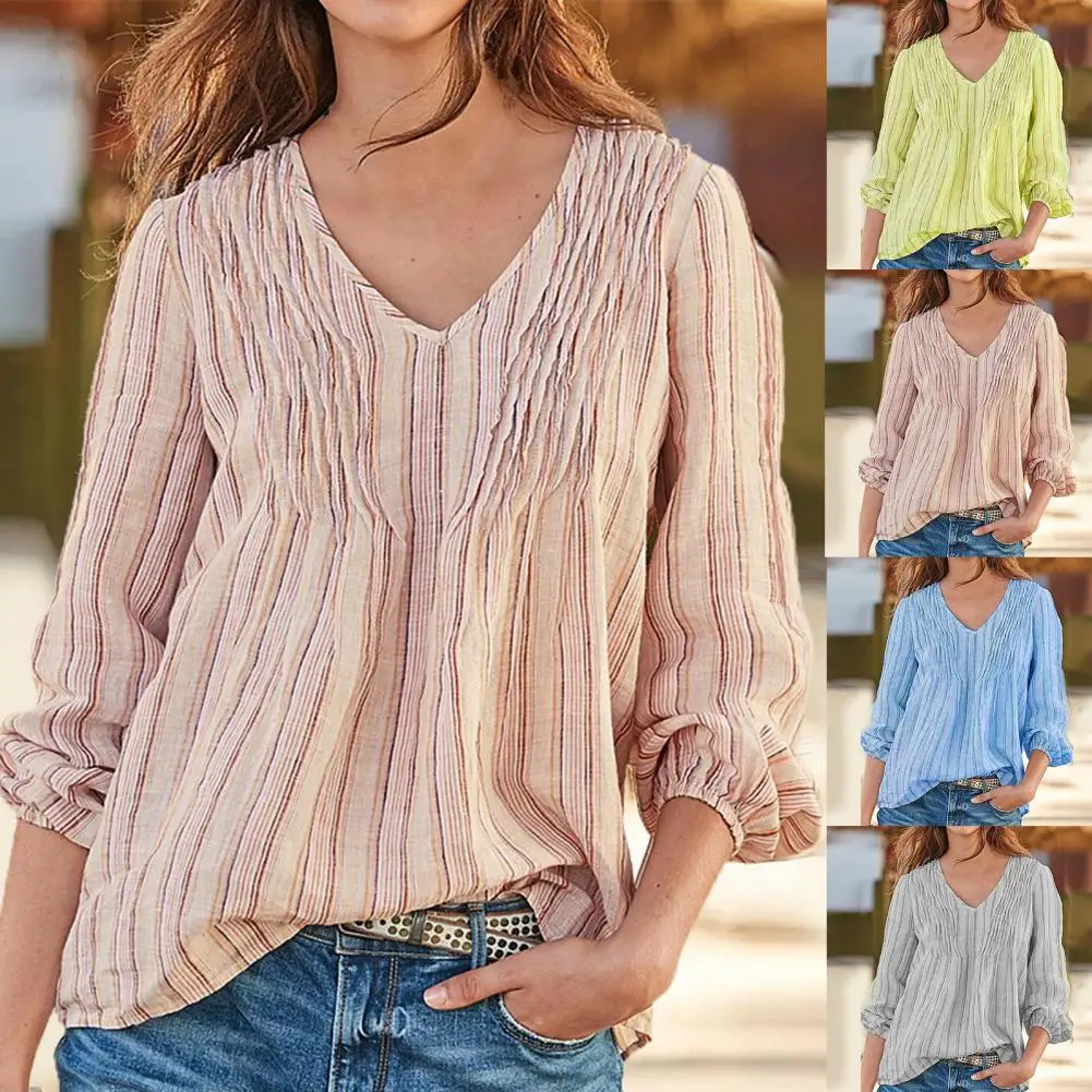 Spring Autumn Long Sleeve Blouses Women Striped print Polyester V Neck Blouses for Women Long Sleeve Shirts Tops femme Blusas
Spring Autumn Long Sleeve Blouses Women Striped print Polyester V Neck Blouses for Women Long Sleeve Shirts Tops femme Blusas