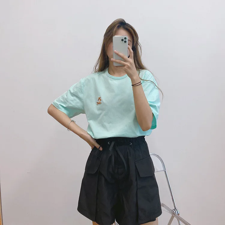 Женская Молодежная Футболка с вышивкой Макарон из хлопка с коротким рукавом 
Женская Молодежная Футболка с вышивкой Макарон из хлопка с коротким рукавом