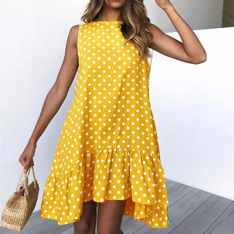 Women Polka Dot Printed Beach Dress Ladies Sleeveless Loose O Neck Casual Dress 2021 Ruffles High Waist Summer Dress Plus Size
Women Polka Dot Printed Beach Dress Ladies Sleeveless Loose O Neck Casual Dress 2021 Ruffles High Waist Summer Dress Plus Size
