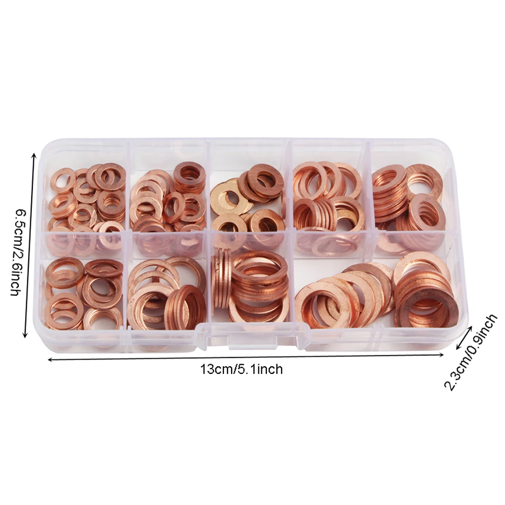 200Pcs/Set Copper Sealing Solid Gasket Washer Sump Plug Oil For Boat Crush Flat Seal Ring Tool Hardware Accessories
200Pcs/Set Copper Sealing Solid Gasket Washer Sump Plug Oil For Boat Crush Flat Seal Ring Tool Hardware Accessories