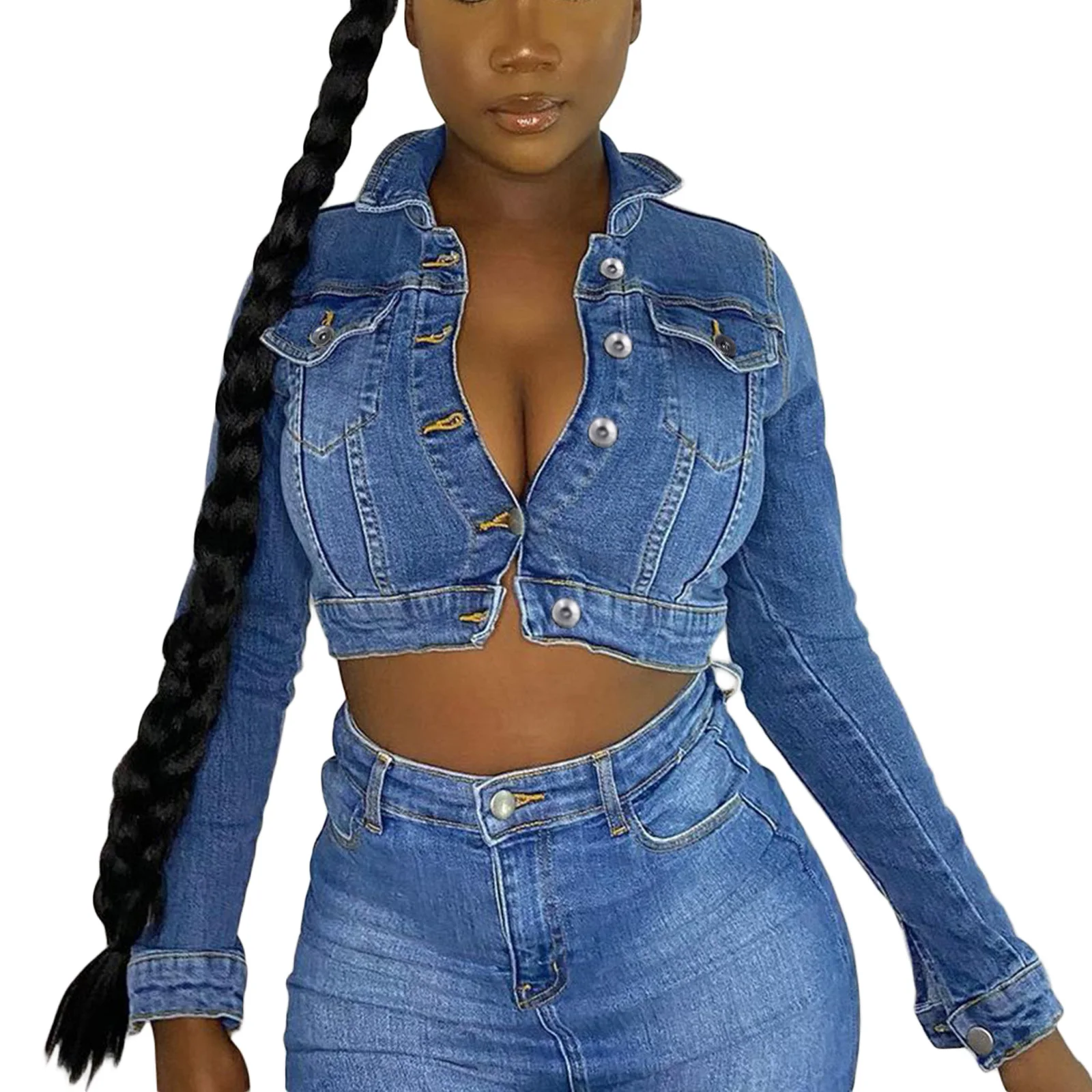 Women Short Denim Jacket with Single-breasted Buttons, Pocket Decoration Summer Clothing
Women Short Denim Jacket with Single-breasted Buttons, Pocket Decoration Summer Clothing
