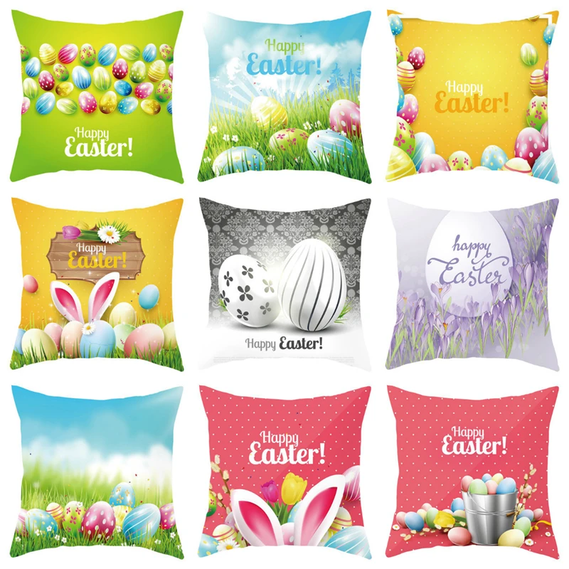 

Liviorap Happy Easter Decorations For Home Bunny Easter Eggs Polyester Pillowcase 45*45Cm Party Decors Easter Rabbit Decor Gift