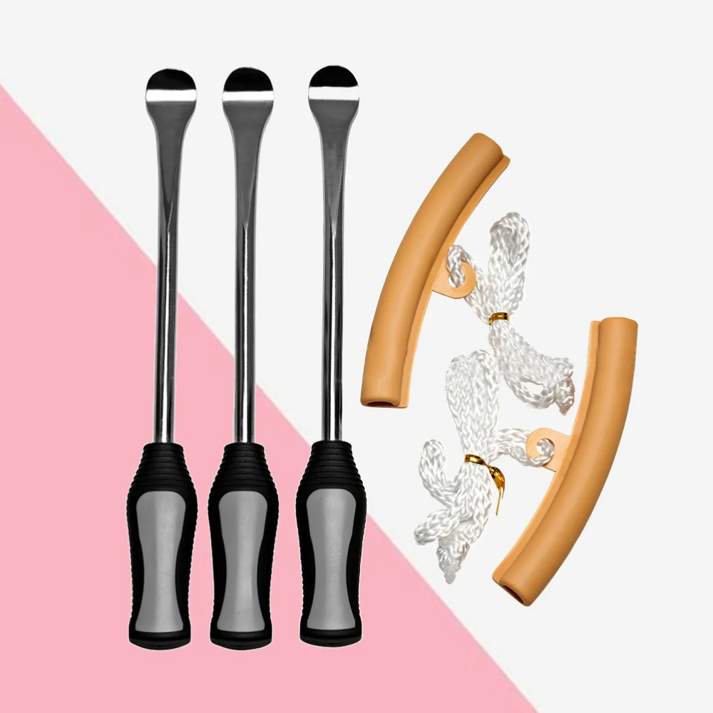 5 in 1 Tire Changing Set Tire Spoon Lever Tools Rim Protector Sheaths (3 Grey Tire Spoon and 2 Beige Protectors)
5 in 1 Tire Changing Set Tire Spoon Lever Tools Rim Protector Sheaths (3 Grey Tire Spoon and 2 Beige Protectors)