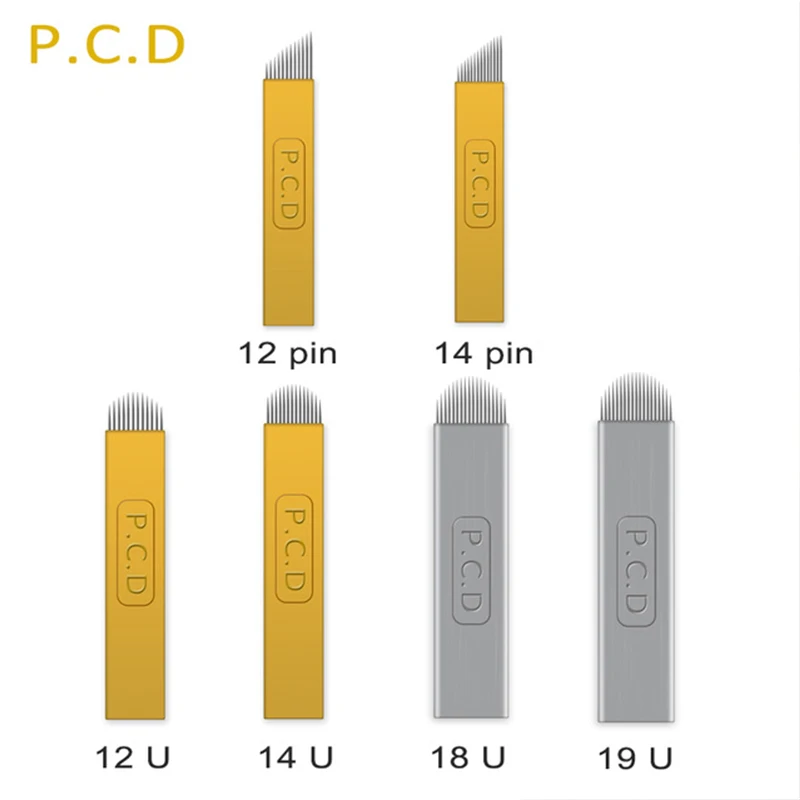 100 шт жесткие PCD 12/14/18/19 pin u образные микроблейдинг иглы для татуажа Перманентный