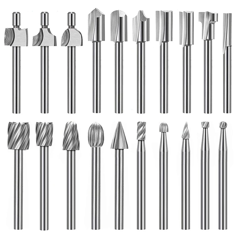 20Pc HSS Router Carbide Engraving Bits for Dremel Router Bit Set 1/8 Inch(3mm) Shank for Dremel Proxxon Rotary Tools
20Pc HSS Router Carbide Engraving Bits for Dremel Router Bit Set 1/8 Inch(3mm) Shank for Dremel Proxxon Rotary Tools