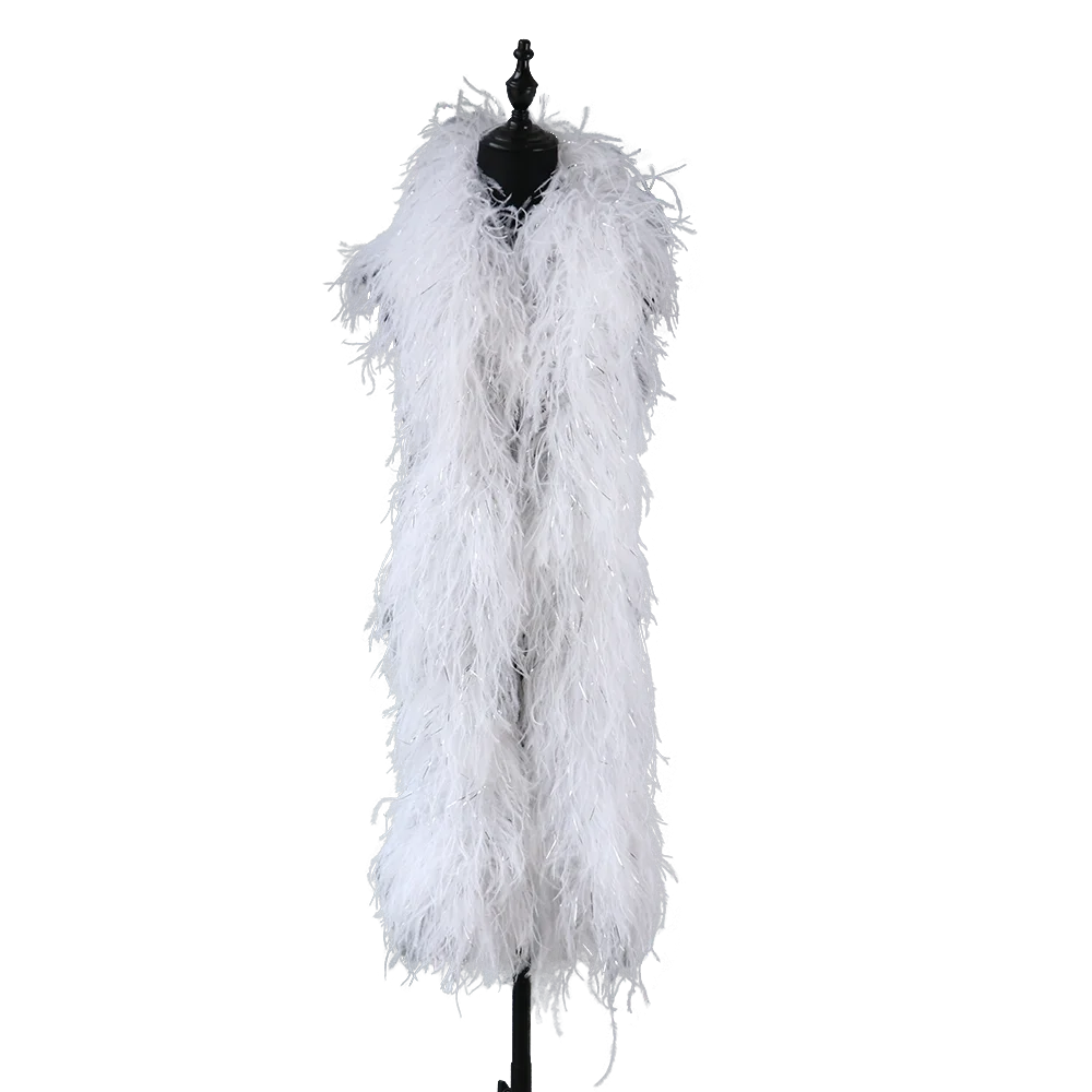 Fluffy White With Silver Silk Ostrich Feathers Boa For Crafts 2 Meters High Quality Ostrich Feather Wedding Clothes Decoration
Fluffy White With Silver Silk Ostrich Feathers Boa For Crafts 2 Meters High Quality Ostrich Feather Wedding Clothes Decoration