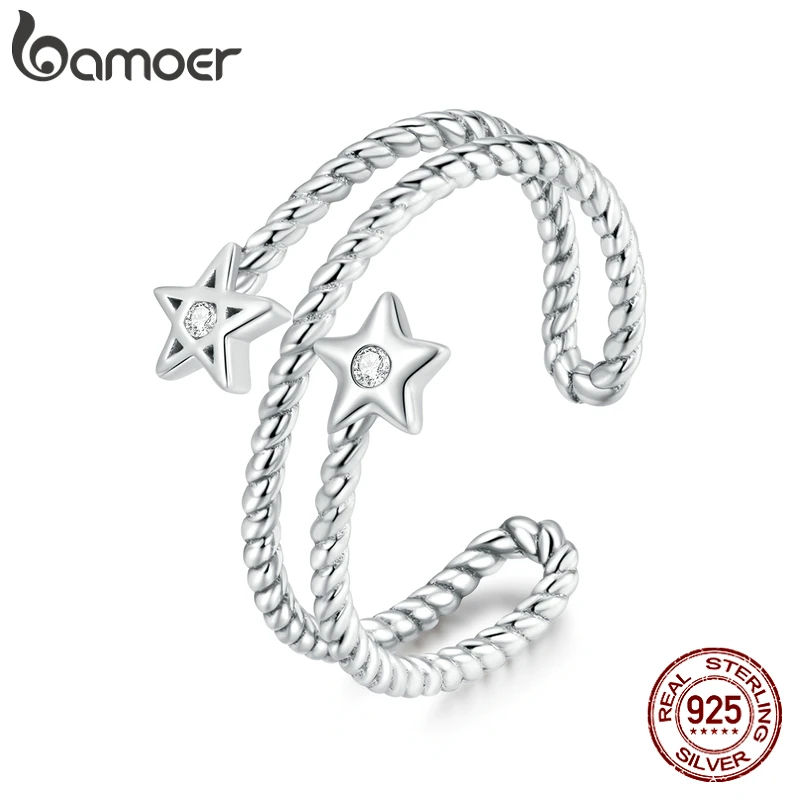 bamoer Two-star Open Ring for Girl 925 Sterling Silver Flowing Line Adjustable Finger Ring Women Statement Party Jewelry SCR718
bamoer Two-star Open Ring for Girl 925 Sterling Silver Flowing Line Adjustable Finger Ring Women Statement Party Jewelry SCR718