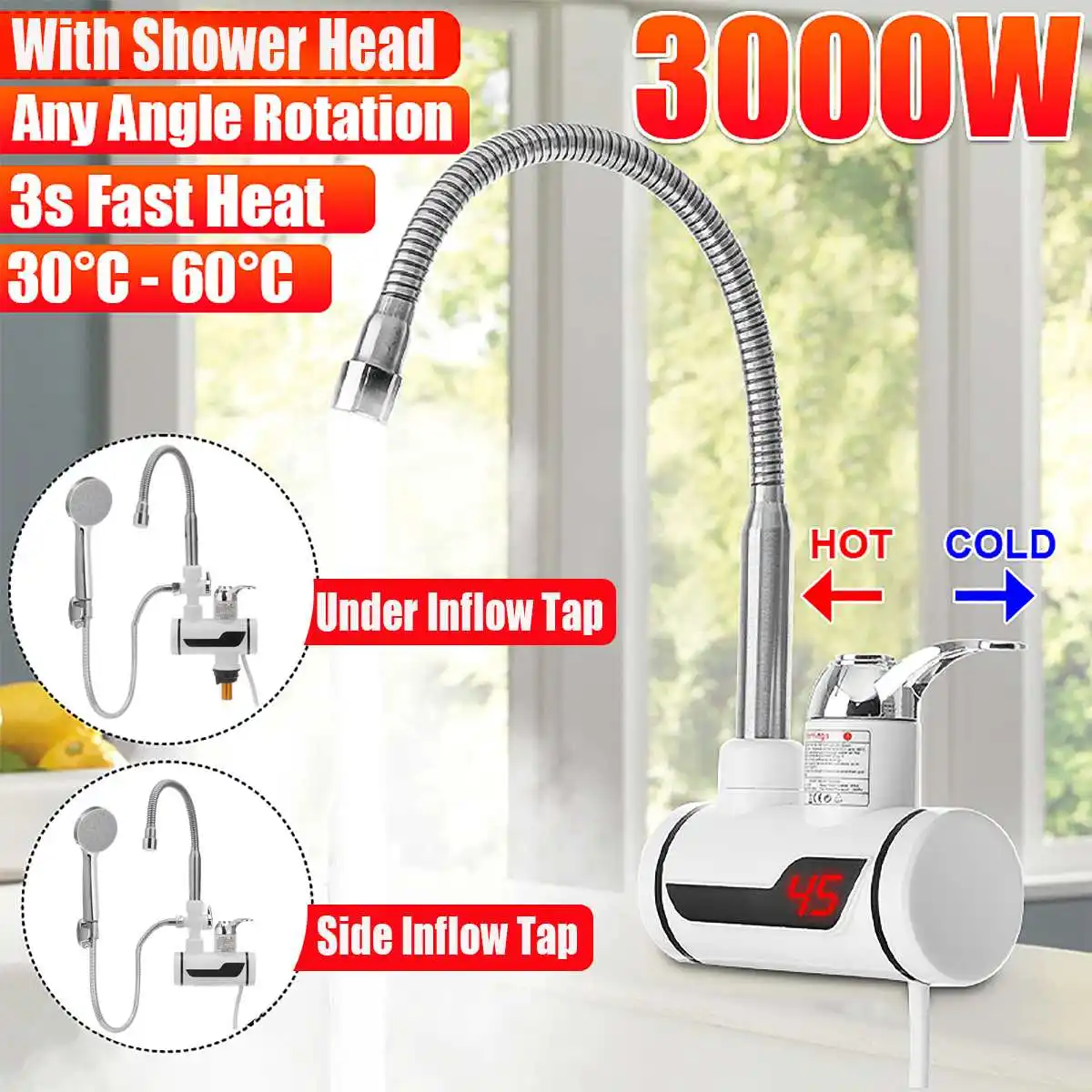 220V 3000W Kitchen Electric Instantaneous Water Heater Tap Instant Hot Water Faucet with Shower Heater Cold Heating Faucet EU
220V 3000W Kitchen Electric Instantaneous Water Heater Tap Instant Hot Water Faucet with Shower Heater Cold Heating Faucet EU