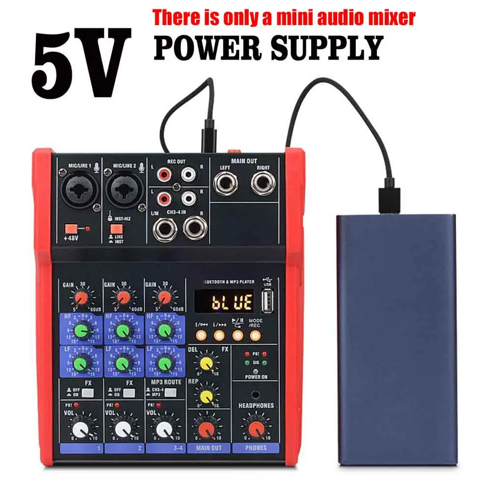 4 Channels Bluetooth Live Performance Protable Mini Audio Mixer Stage Sound Card USB 5V DJ Console KTV Stereo Music Studio Home
4 Channels Bluetooth Live Performance Protable Mini Audio Mixer Stage Sound Card USB 5V DJ Console KTV Stereo Music Studio Home