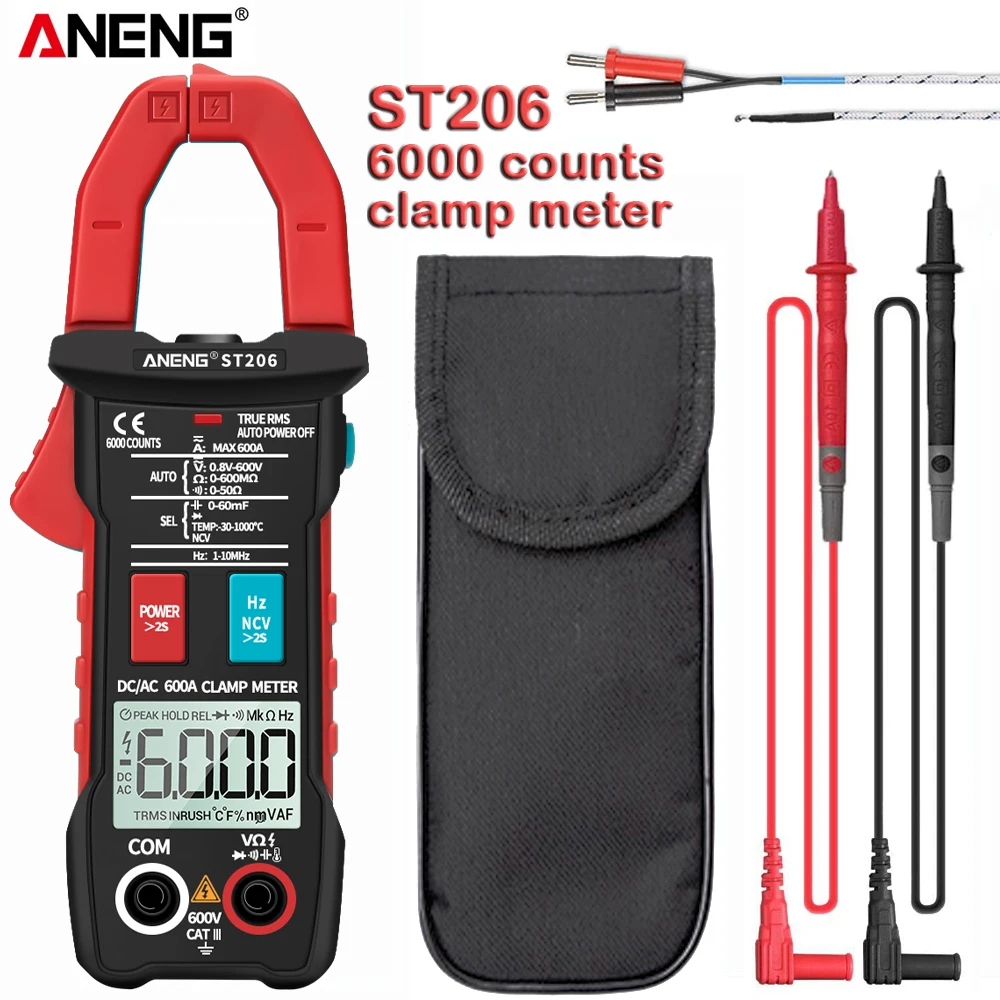 ANENG ST206 Цифровой мультиметр клещи 6000 отсчетов истинный RMS Amp DC/AC токовый зажим измерения Dc Амперметр Тестер Вольтметр
ANENG ST206 Цифровой мультиметр клещи 6000 отсчетов истинный RMS Amp DC/AC токовый зажим измерения Dc Амперметр Тестер Вольтметр