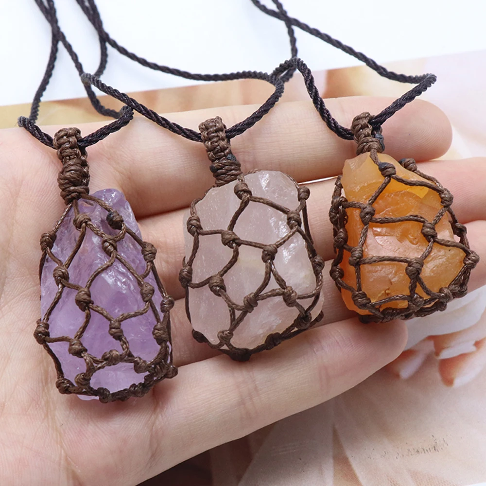 Bohemian Style Necklace Natural Irregular Shape Original Stone Crystal Mesh Pocket Woven Dream Net Necklace Charm Gift
Bohemian Style Necklace Natural Irregular Shape Original Stone Crystal Mesh Pocket Woven Dream Net Necklace Charm Gift