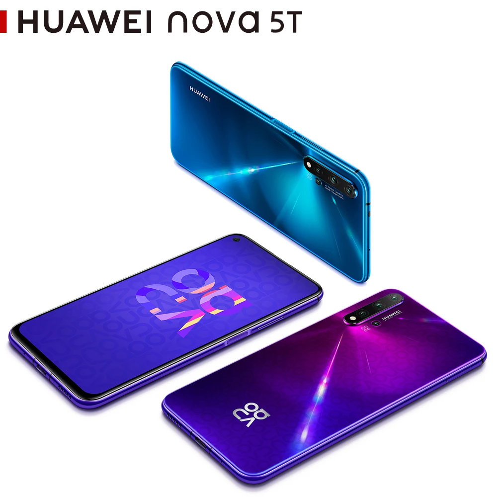 Для Huawei Nova/5T 8GB 128 ГБ глобальная версия NFC мобильный телефон 48MP камера Kirin 980