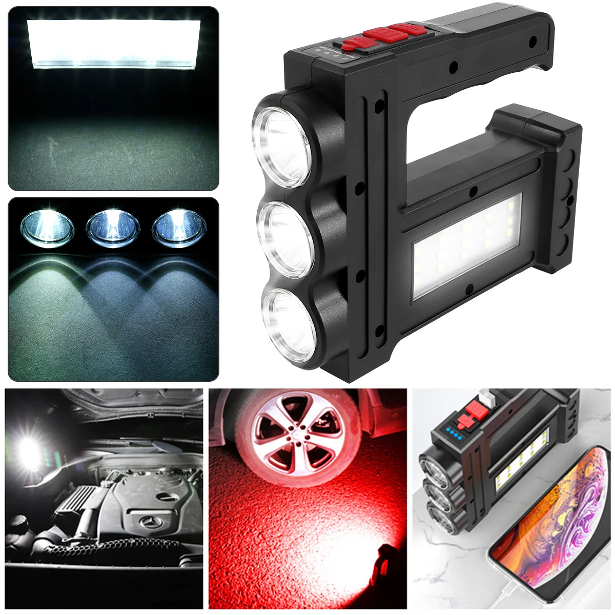 LED Flashlight 500LM Hand-held Spotlight USB Rechargeable Camping Searchlight with 3500mAh Battery IPX4 Waterproof Torch Light
LED Flashlight 500LM Hand-held Spotlight USB Rechargeable Camping Searchlight with 3500mAh Battery IPX4 Waterproof Torch Light