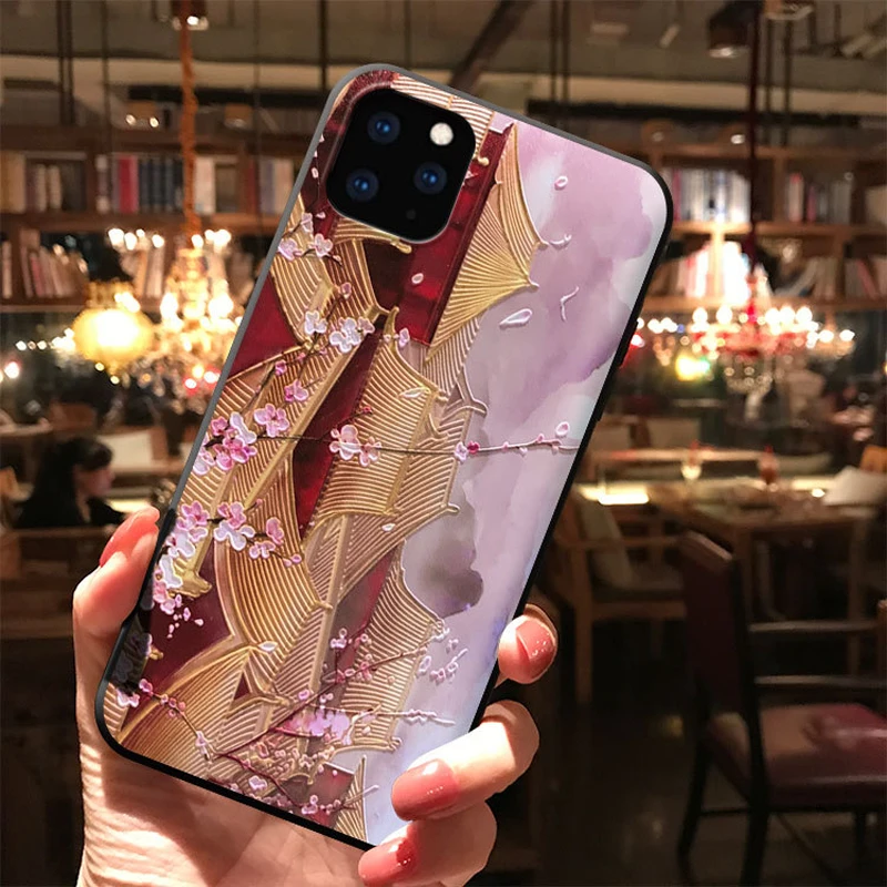 Чехол в китайском стиле с 3D тиснением для iPhone 11 12 Pro Max мягкая задняя крышка 6 7 8 Plus X