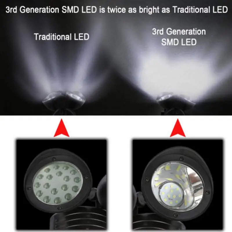 22LED солнечный светильник с двойной головкой Солнечная лампа датчиком движения PIR
