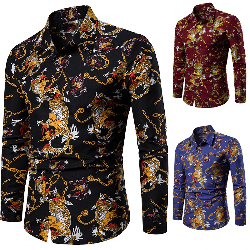 2021 New Fashion African Clothes for Man Summer Casual Long Sleeve Shirts Blouse Men Loose Dragon Print Stand Neck Button Shirt
2021 New Fashion African Clothes for Man Summer Casual Long Sleeve Shirts Blouse Men Loose Dragon Print Stand Neck Button Shirt