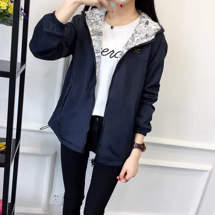 2021 Spring Autumn Women Basic Jacket Pocket Zipper Hooded Two Side Wear Cartoon Print Outwear Loose Coat Windbreaker Female
2021 Spring Autumn Women Basic Jacket Pocket Zipper Hooded Two Side Wear Cartoon Print Outwear Loose Coat Windbreaker Female