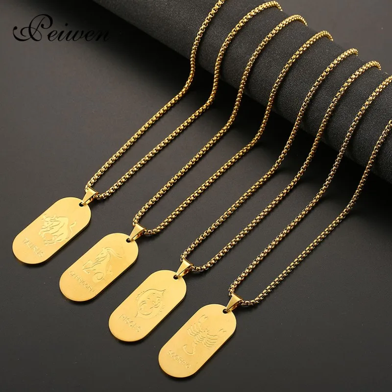 Twelve Constellations Pattern Necklace Dog Tag Gold Necklaces Unisex Stainless Steel Charm Choker Necklace Born Birthday Gift 
Twelve Constellations Pattern Necklace Dog Tag Gold Necklaces Unisex Stainless Steel Charm Choker Necklace Born Birthday Gift