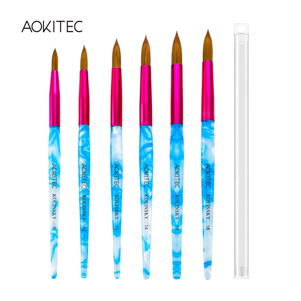 Acrylic Nail Brush Set,Aokitec Kolinsky Hair Acrylic White Swirl Blue Handle with Pink Ferrule Round Shaped
Acrylic Nail Brush Set,Aokitec Kolinsky Hair Acrylic White Swirl Blue Handle with Pink Ferrule Round Shaped