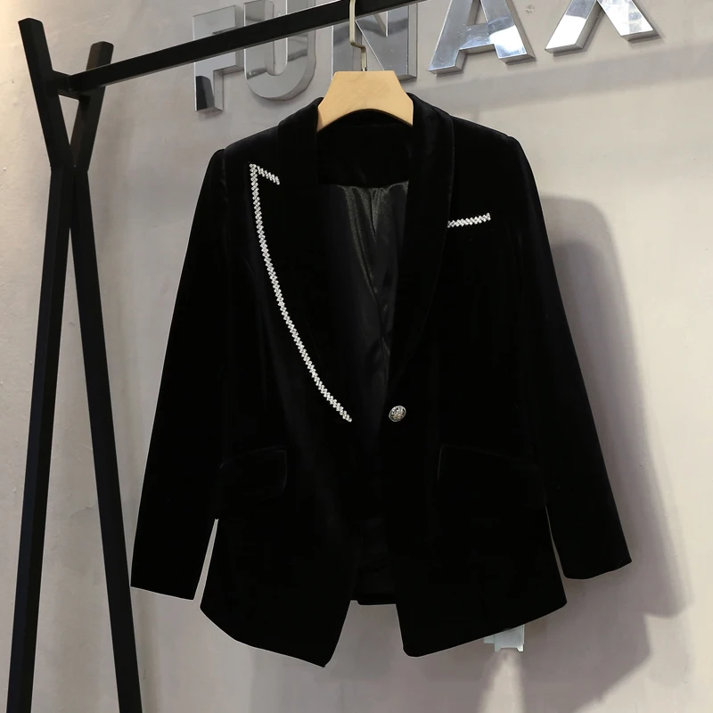 AELESEEN 2021 Autumn Winter Fashion Designer Blazer Women Black Velvet Diamonds High Quality Office Lady Coat
AELESEEN 2021 Autumn Winter Fashion Designer Blazer Women Black Velvet Diamonds High Quality Office Lady Coat