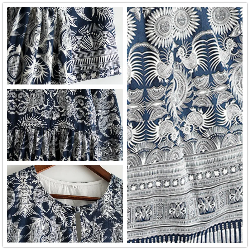 Women Ethnic Style Floral Print Maxi Three Quarter Sleeve Long Dress for Summer 
Women Ethnic Style Floral Print Maxi Three Quarter Sleeve Long Dress for Summer