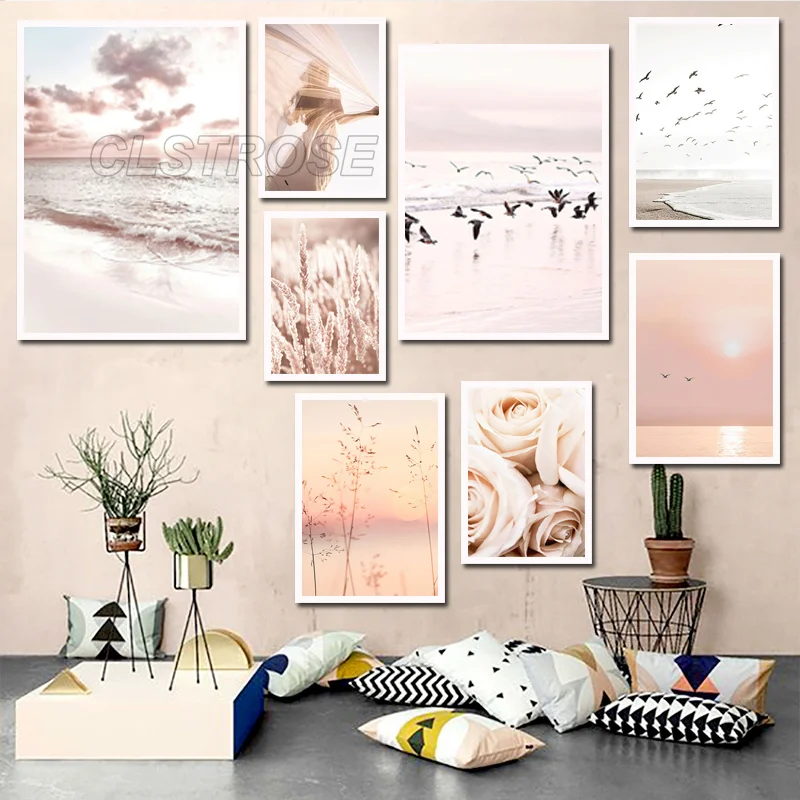 Pink Beach Art Landscape Canvas Painting Beach and Flower Nordic Style Home Decor Poster Printing Art Picture for Living Room
Pink Beach Art Landscape Canvas Painting Beach and Flower Nordic Style Home Decor Poster Printing Art Picture for Living Room