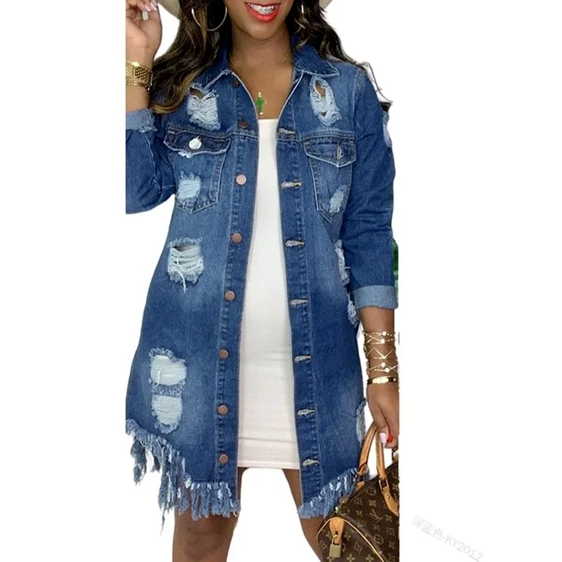 Long Denim Coat Women Fall Casual Fashion Hole Jean Jackets Women Single-breasted Lapel Streetwear Jackets for Women Lugentolo
Long Denim Coat Women Fall Casual Fashion Hole Jean Jackets Women Single-breasted Lapel Streetwear Jackets for Women Lugentolo