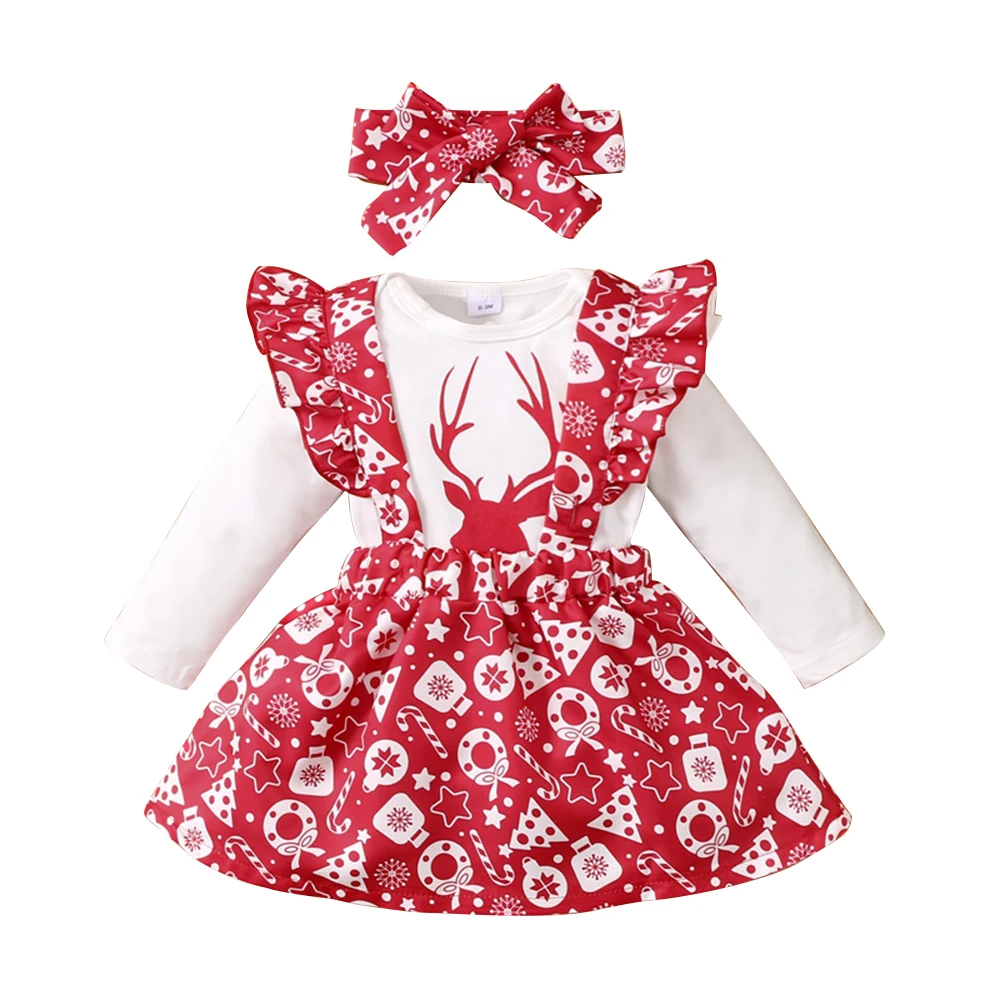 Newborn Baby Girls Pullover Headband Casual Round Neck Romper Strap Cotton Skirt Long Sleeve Elk Print Autumn Animal 3 Piece Set
Newborn Baby Girls Pullover Headband Casual Round Neck Romper Strap Cotton Skirt Long Sleeve Elk Print Autumn Animal 3 Piece Set