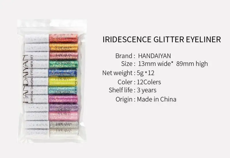 HANDAIYAN 12pcs Liquid Glitter Eyeshadow Pencil Eyes Makeup Glitter Shimmer Eye Shadow Waterproof Long Lasting
HANDAIYAN 12pcs Liquid Glitter Eyeshadow Pencil Eyes Makeup Glitter Shimmer Eye Shadow Waterproof Long Lasting