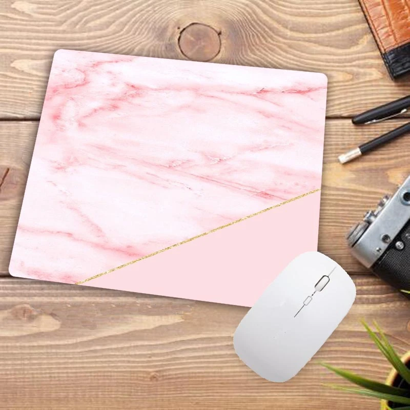 Коврик для мыши игровой с мраморным рисунком белый розовый золотистый