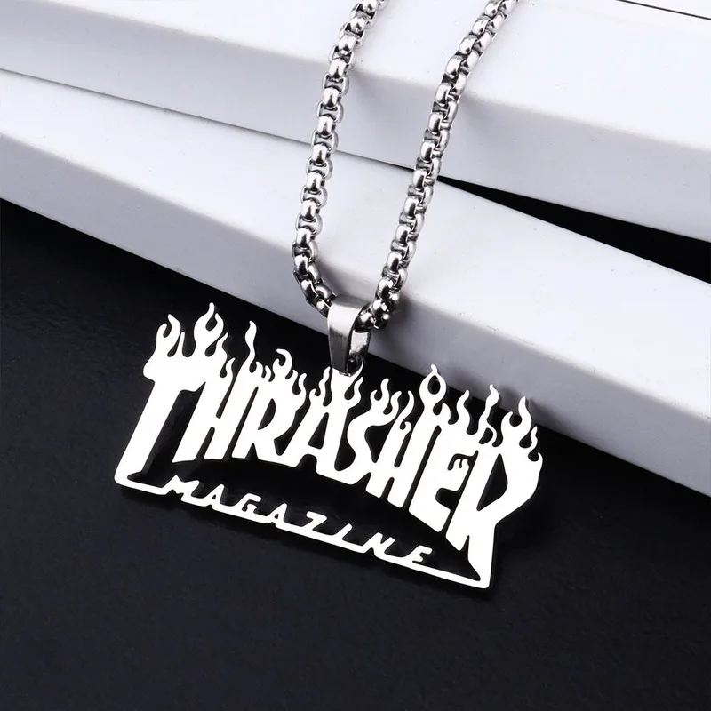 Gothic Stainless Steel Flame Thrasher Pendant Necklace for Women Men Hip Hop Jewelry Gift Rock Letter Flame Necklaces Collar
Gothic Stainless Steel Flame Thrasher Pendant Necklace for Women Men Hip Hop Jewelry Gift Rock Letter Flame Necklaces Collar