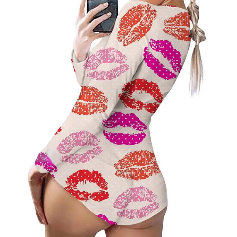 Women Print Bodysuit Long Sleeve Deep V Neck Bodycon Nightwear Party Pajamas Women Jumpsuit Valentine lingerie
Women Print Bodysuit Long Sleeve Deep V Neck Bodycon Nightwear Party Pajamas Women Jumpsuit Valentine lingerie