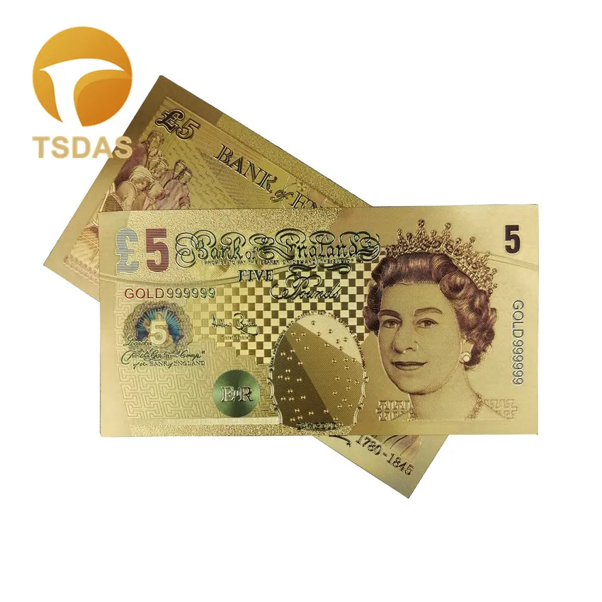 Банкнота из 24-каратной золотой фольги британская банкнота в 5 фунтов покрытая