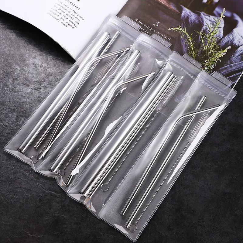 

Reusable Metal Drinking Straws 3/4/6Pcs set 304 Stainless Steel Sturdy Bent Straight Drinks Straw and brush