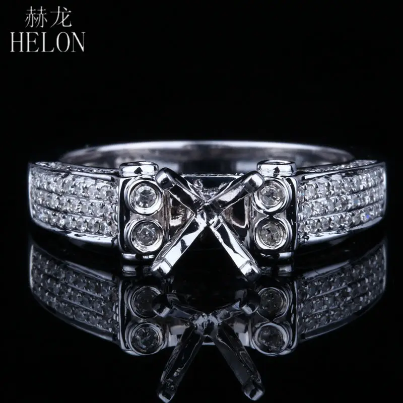 

HELON 6mm Round Solid 14K White Gold 0.5ct Natural Diamond Semi Mount Engagement Ring For Women Birthday Anniversarry Best Gift