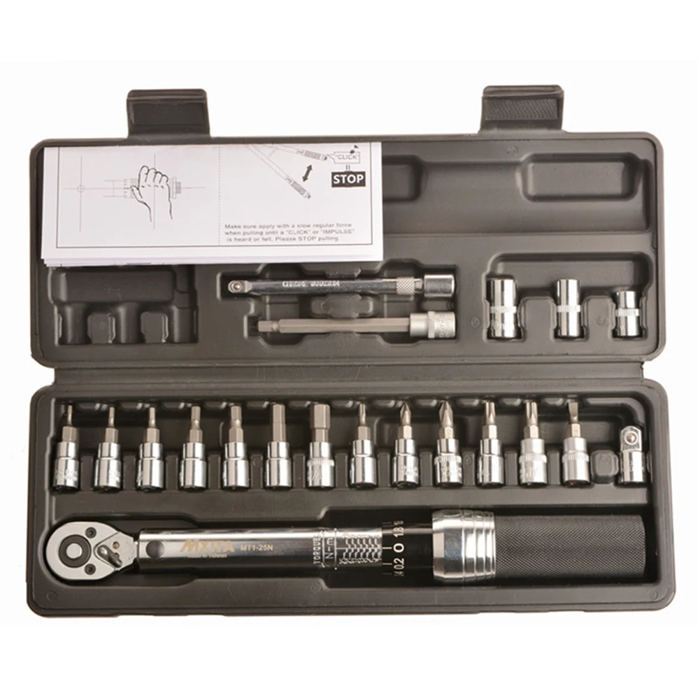 Car Repair Tools 20Pcs Torque Wrench 1/4 1-25Nm Preset Torque Wrench Bicycle Tool Kits Bike Repair Spanner Torque For Sale
Car Repair Tools 20Pcs Torque Wrench 1/4 1-25Nm Preset Torque Wrench Bicycle Tool Kits Bike Repair Spanner Torque For Sale