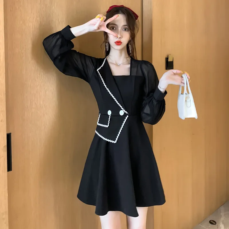 Autumn New Women's Dresses Square Collar Dress Type A Girl Long Sleeve Solid Color Splicing Casual Fashion Loose 
Autumn New Women's Dresses Square Collar Dress Type A Girl Long Sleeve Solid Color Splicing Casual Fashion Loose