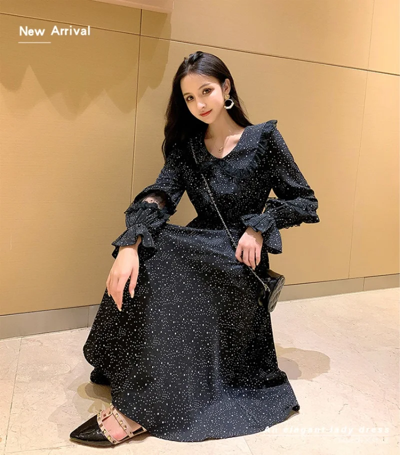 New Korean Chic Mesh Hollow Patchwork Women'S Dress Long Sleeve Peter Pan Collar Ladies Dresses Elegant Black Print Dress Women
New Korean Chic Mesh Hollow Patchwork Women'S Dress Long Sleeve Peter Pan Collar Ladies Dresses Elegant Black Print Dress Women