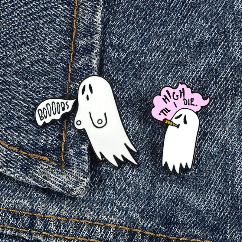 Happy Halloween эмали штырь милый белый приведение бу значок Броши для женщин джинсовая