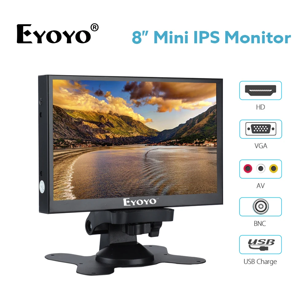 Мини-монитор EYOYO 8-дюймовый IPS монитор 1024X76 с разрешением 8 дюймов TFT ЖК-экран