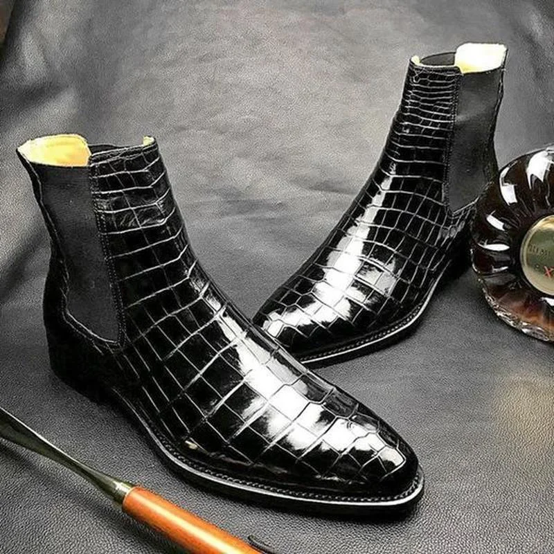 Men's Handmade Black Crocodile Pattern Pu Chelsea Business Casual Trend Short Boots Classic Fashion Trend Fashion Boots HL107
Men's Handmade Black Crocodile Pattern Pu Chelsea Business Casual Trend Short Boots Classic Fashion Trend Fashion Boots HL107