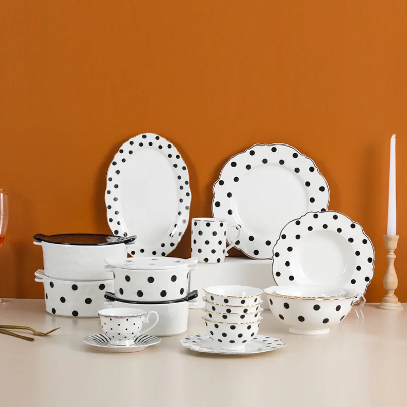 Dot Ceramic Tableware Plate Mug Bowl Classic Black White Steak Plates Home Kitchen Tableware Handmade Porcelain Dishes Bowls
Dot Ceramic Tableware Plate Mug Bowl Classic Black White Steak Plates Home Kitchen Tableware Handmade Porcelain Dishes Bowls
