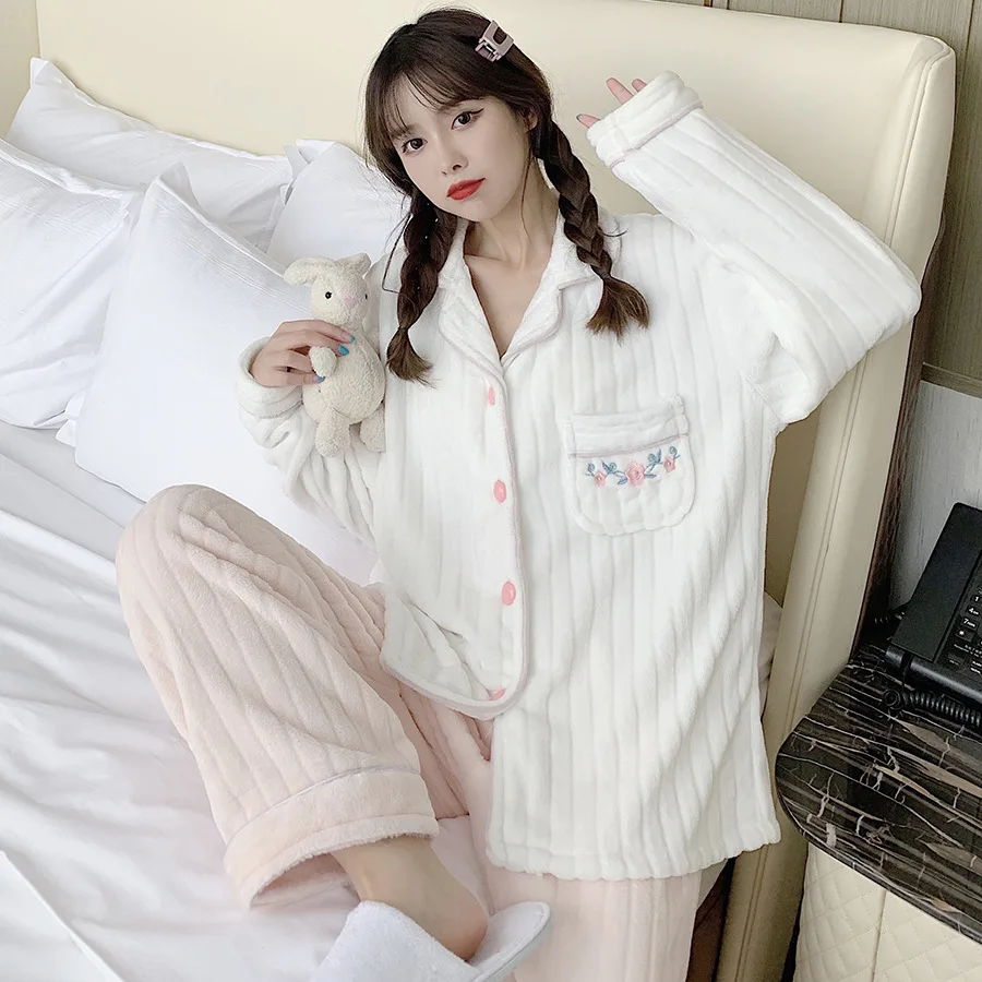 Flannel Pajamas Set Nightgown Female Casual Sleepwear Lounge Wear Warm Nightwear With Pocket Pijamas Shirt&Pant Soft Homewear
Flannel Pajamas Set Nightgown Female Casual Sleepwear Lounge Wear Warm Nightwear With Pocket Pijamas Shirt&Pant Soft Homewear