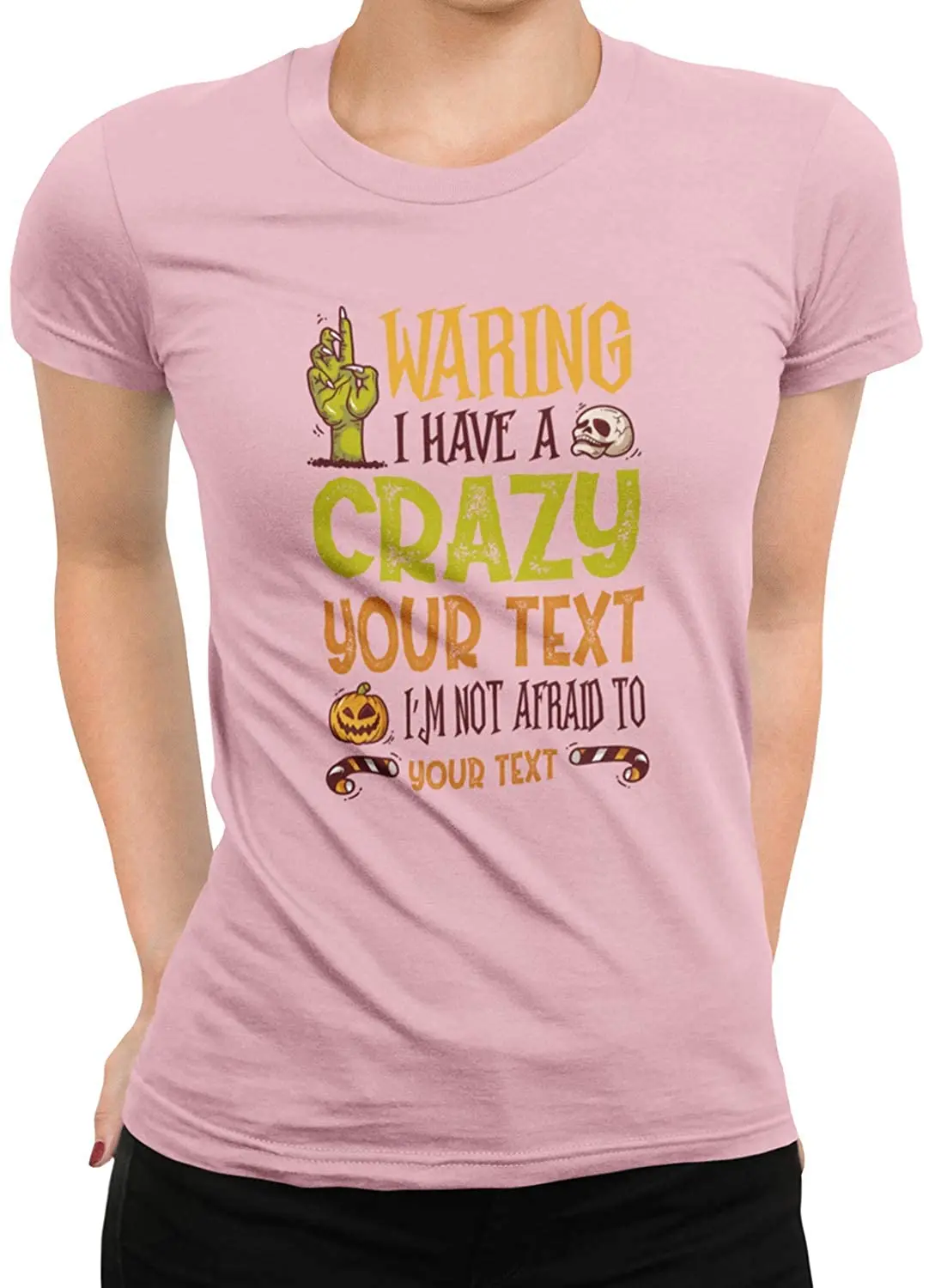 Custom Halloween T-Shirt for Women of Warning I Have a Crazy Text Personalized Tshirt
Custom Halloween T-Shirt for Women of Warning I Have a Crazy Text Personalized Tshirt