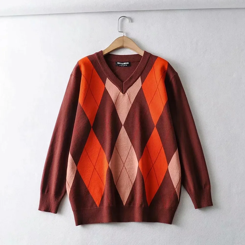 Fashion Diamond Lattice V-Neck Multicolor Knitted Sweater Women Casual Long Sleeves Pullover Female Autumn Winter Warm Jumper
Fashion Diamond Lattice V-Neck Multicolor Knitted Sweater Women Casual Long Sleeves Pullover Female Autumn Winter Warm Jumper