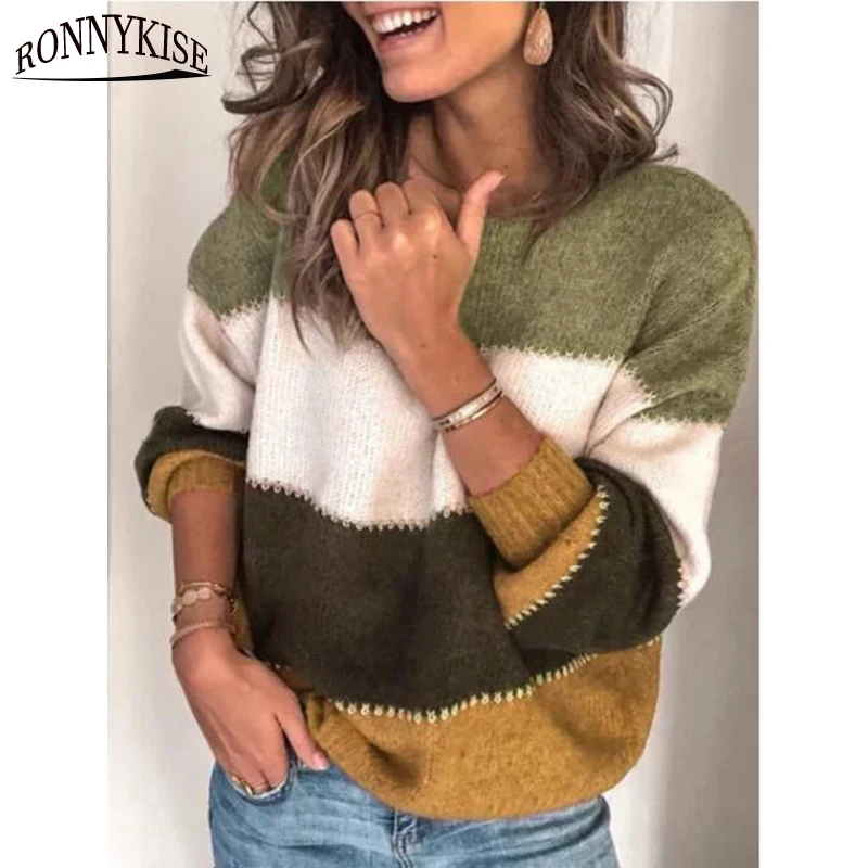 RONNYKISE цветные вязаные пуловеры в стиле пэчворк топы зимние модные повседневные